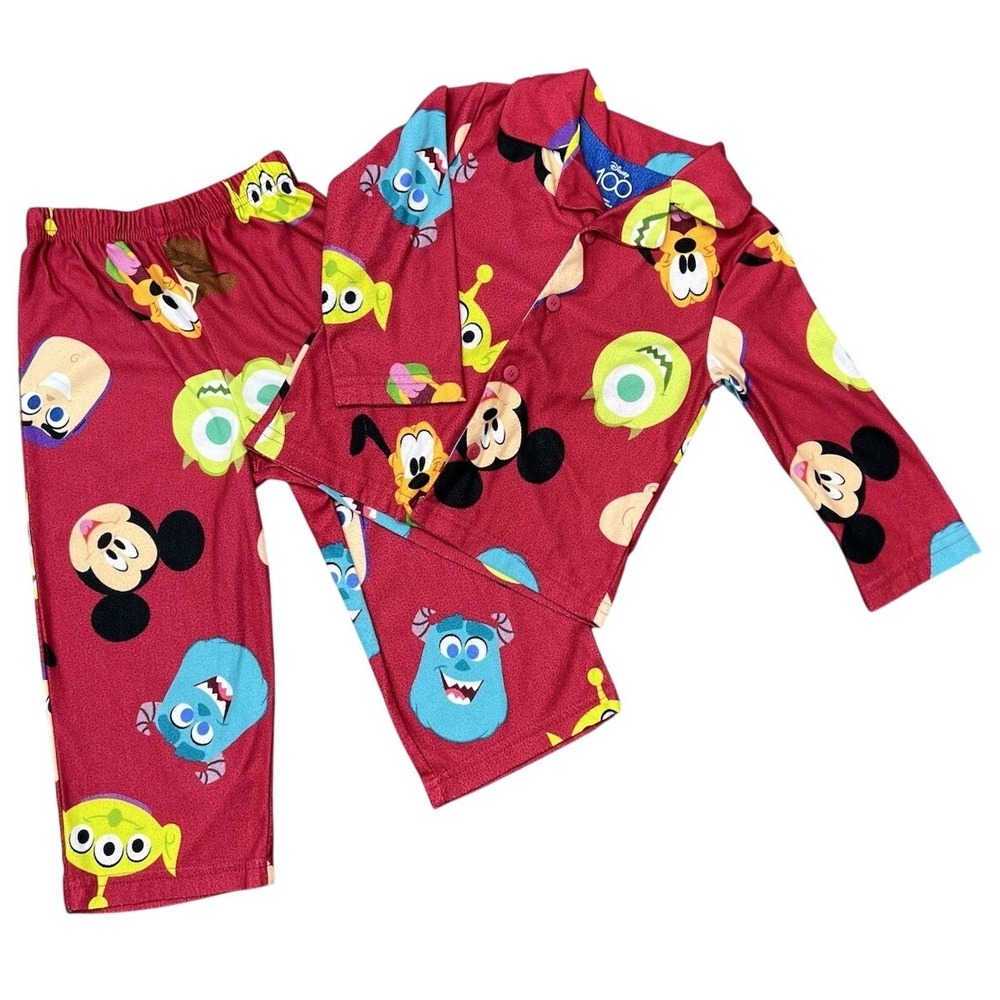 Disney Toddler Pajama Set 3T 2 Piece Toy Story Monsters Inc Mickey Red Sleepwear